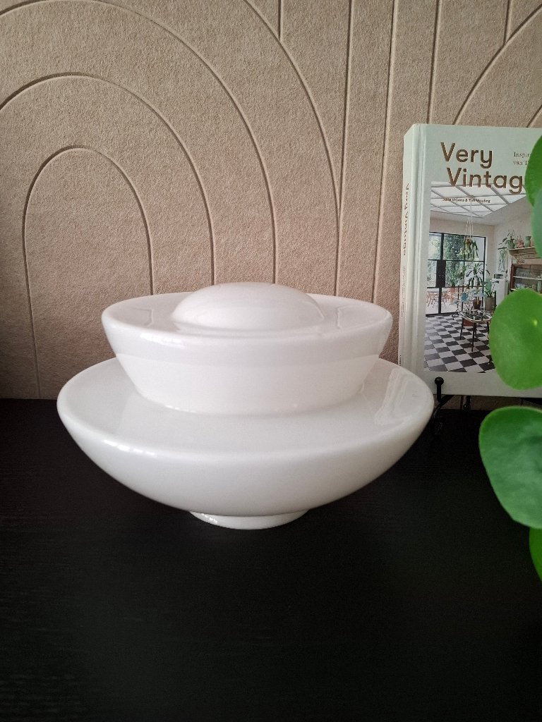 Vintage lampenkap wit opaline glas, Gebruikt, Wit, Ophalen of Verzenden, Glas