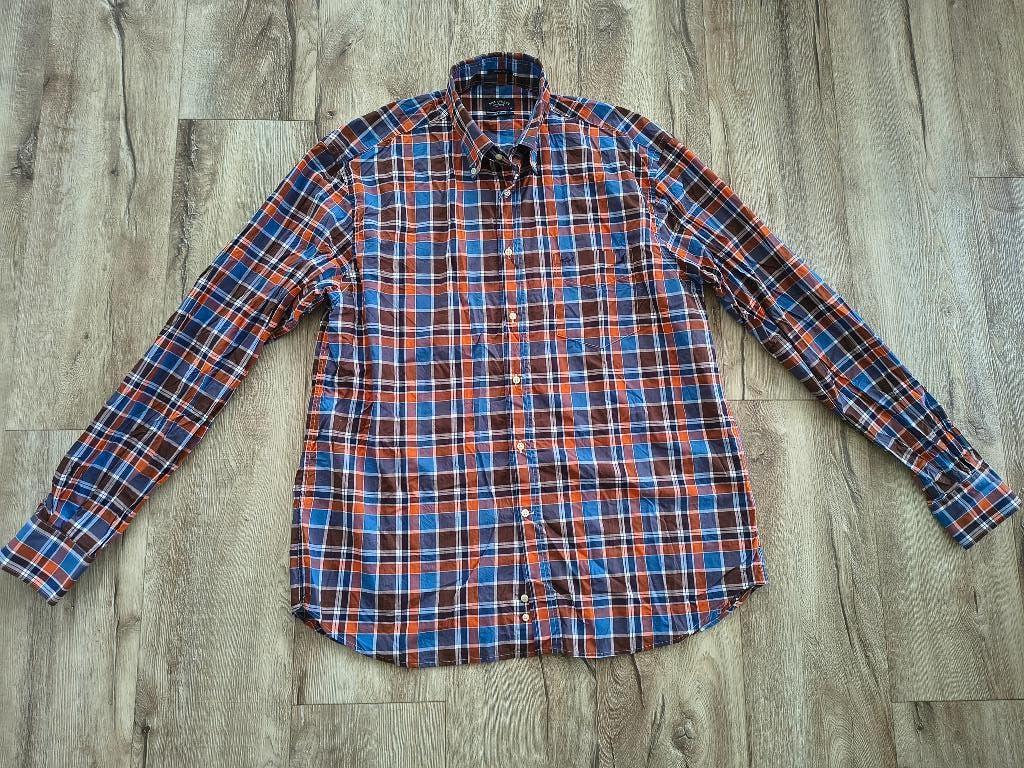 Prachtig oranje blauw geblokt overhemd Paul & Shark, 43-XL., Blauw, Onb, Ophalen of Verzenden, Onb