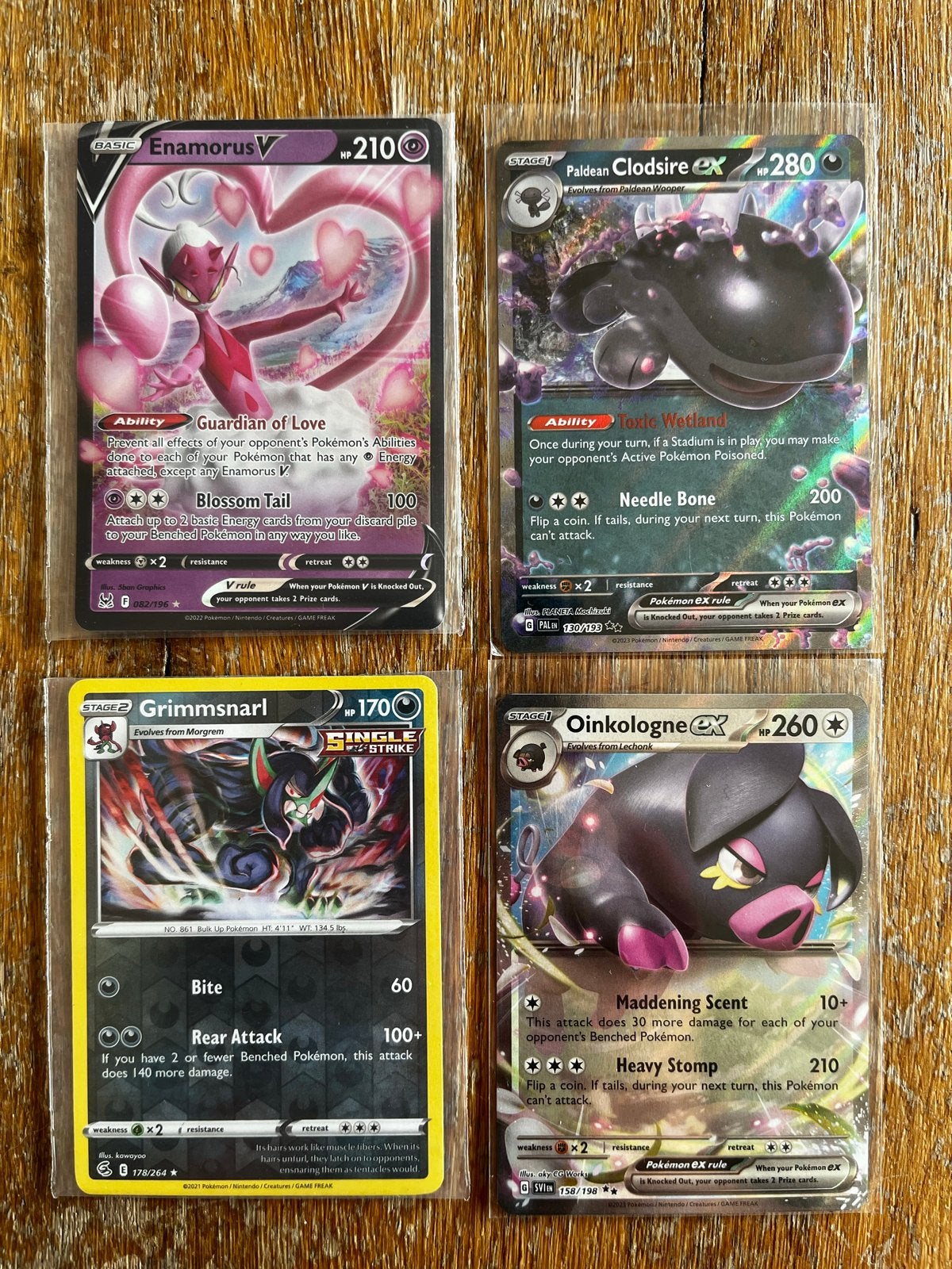 Pokémon kaarten - Enamorus V, Paldean Clodsire ex, Grimmsnar, Ophalen of Verzenden, Zo goed als nieuw, Meerdere kaarten, Foil