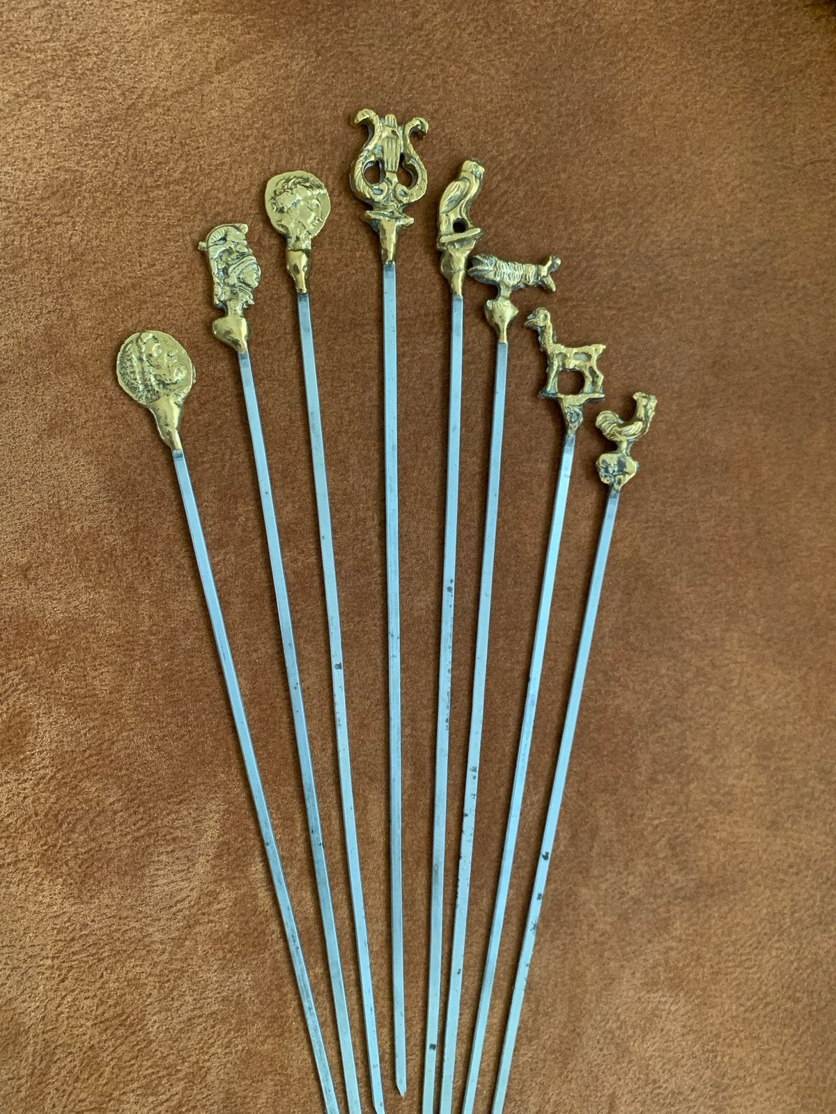 Vintage cocktailprikkers met Romeins Grieks messing figuren, Ophalen of Verzenden, Brons