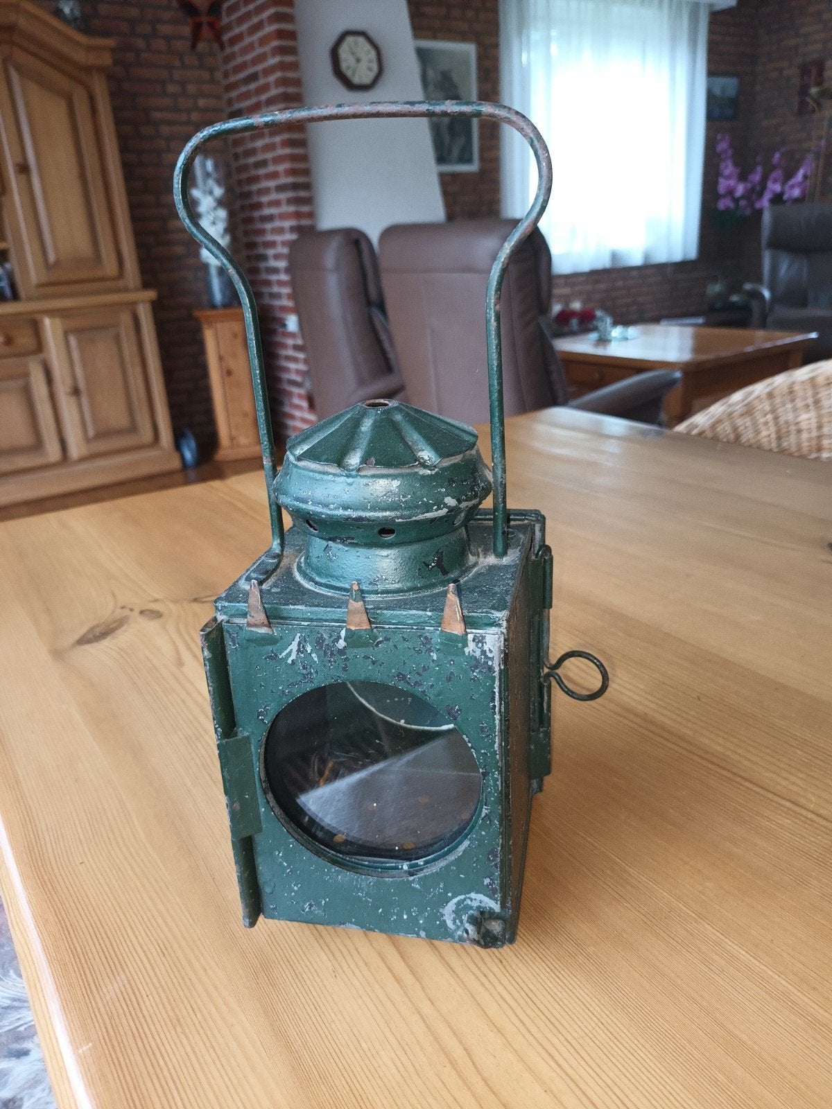 Vintage Spoorweg Lantaarn - Groen Metaal, Ophalen of Verzenden
