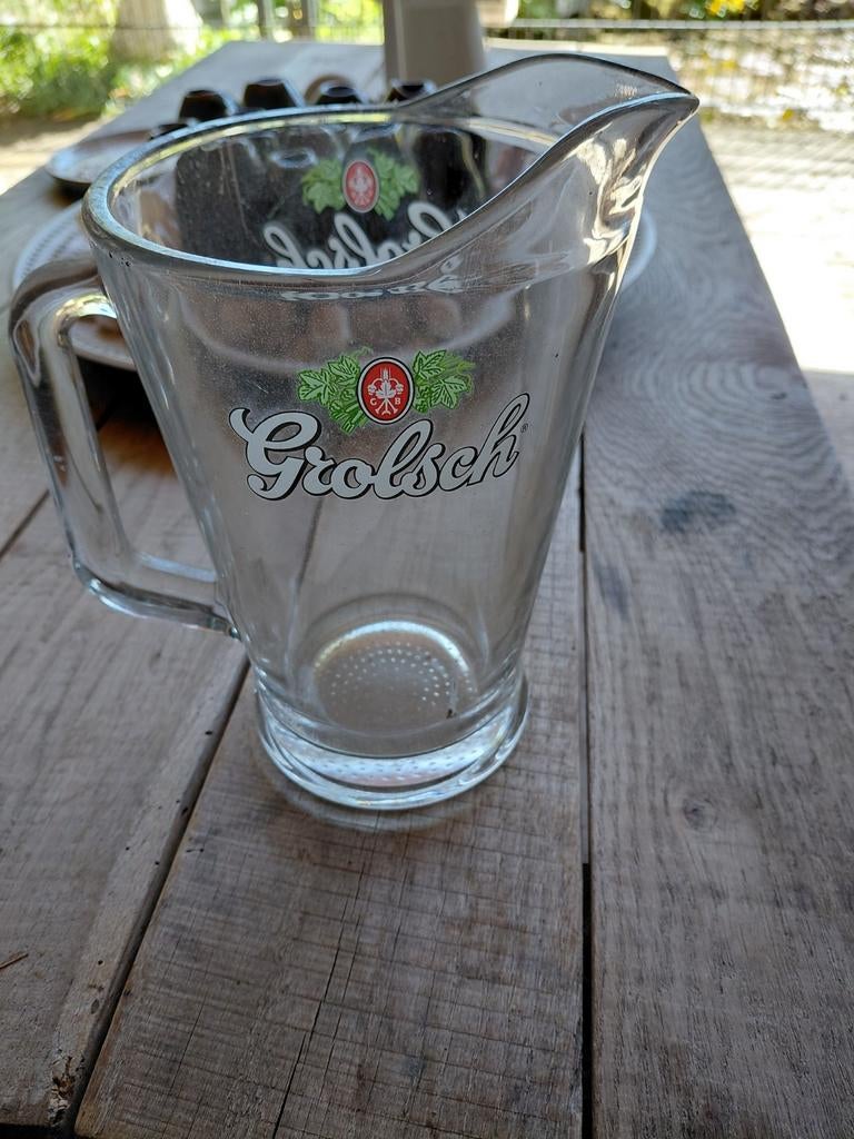 Grolsch Bierkan - Vintage Glazen Bierpul met Handvat, Verzamelen, Biermerken, Ophalen of Verzenden, Gebruikt, Pul(len), Grolsch