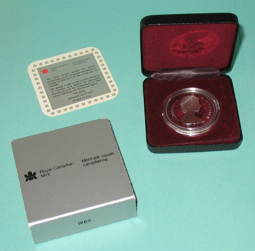 Munt Canada: Dollar 1989, Verzenden, Noord-Amerika, Losse munt, Zilver