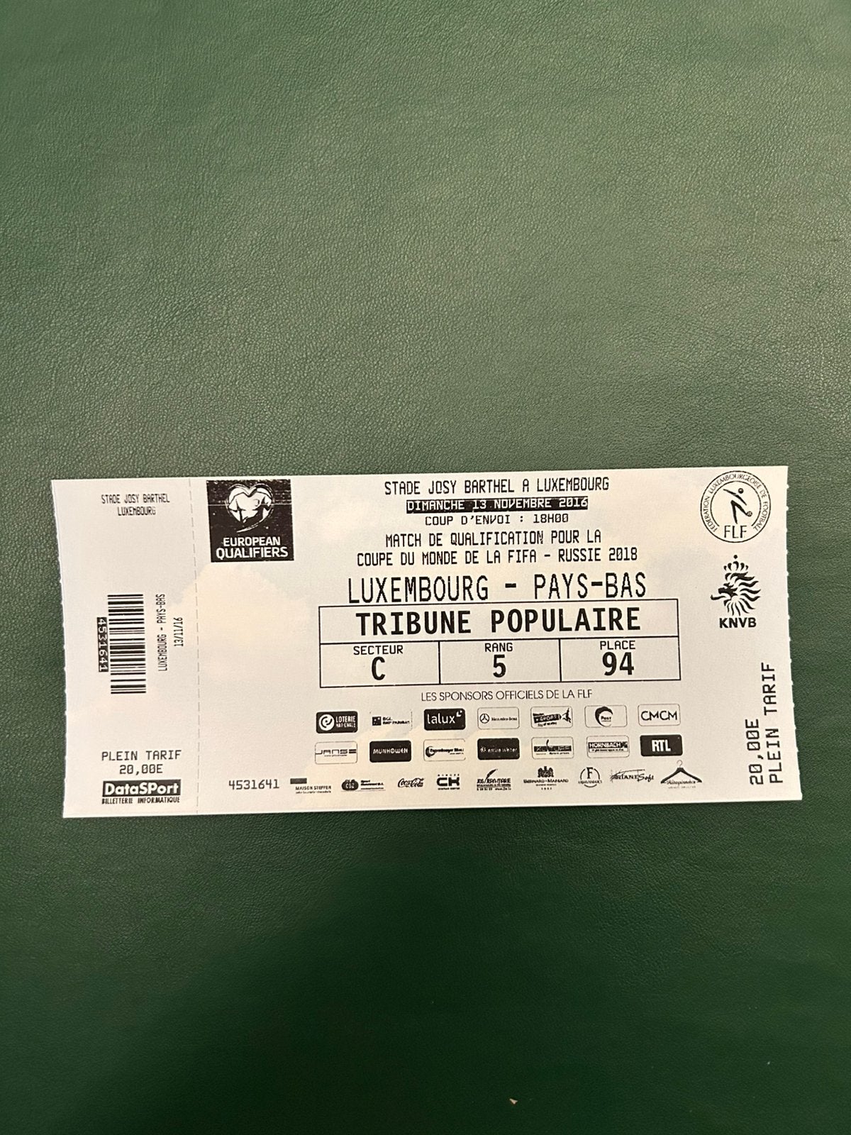 Luxemburg - Nederland ticket, Ophalen of Verzenden, Overige binnenlandse clubs, Overige typen