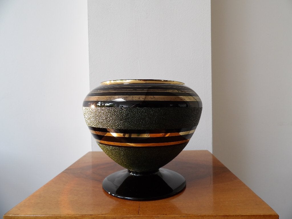 Art Deco Vaas Doyen, zwart/goud, Ophalen of Verzenden