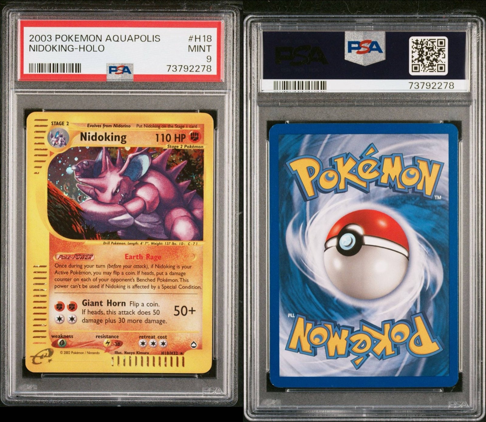 Nidoking | Aquapolis | Holo H19 | PSA9 Mint, Ophalen, Zo goed als nieuw, Losse kaart