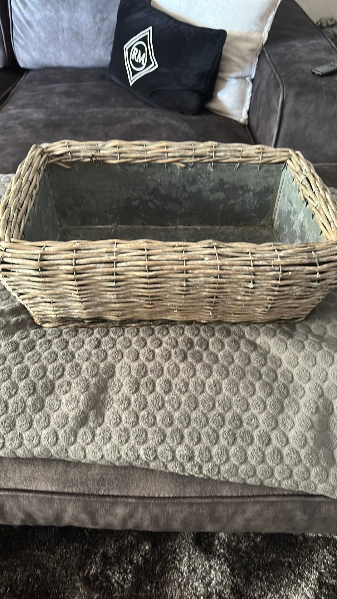 Mooie rieten bak, binnen kant van zink, Overige materialen, Gebruikt, Minder dan 60 cm, Ophalen of Verzenden