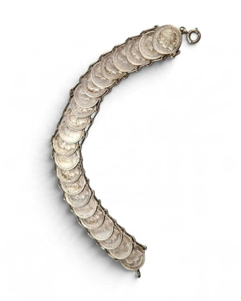 Nederlands WO2 Stil Verzet Zilveren Dubbeltjesarmband 1937, Ophalen of Verzenden, Overige soorten, Nederland, Embleem of Badge