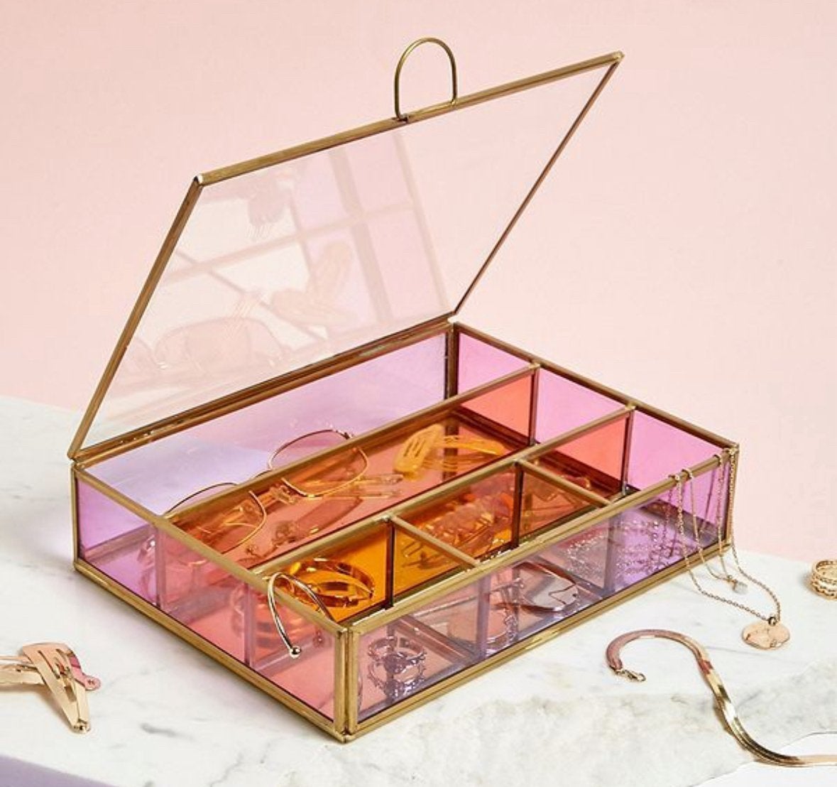 Large & Mini Coloured Glass Jewellery Box, Sieraden, Tassen en Uiterlijk, Ophalen of Verzenden, Nieuw, Roze, Hardcase