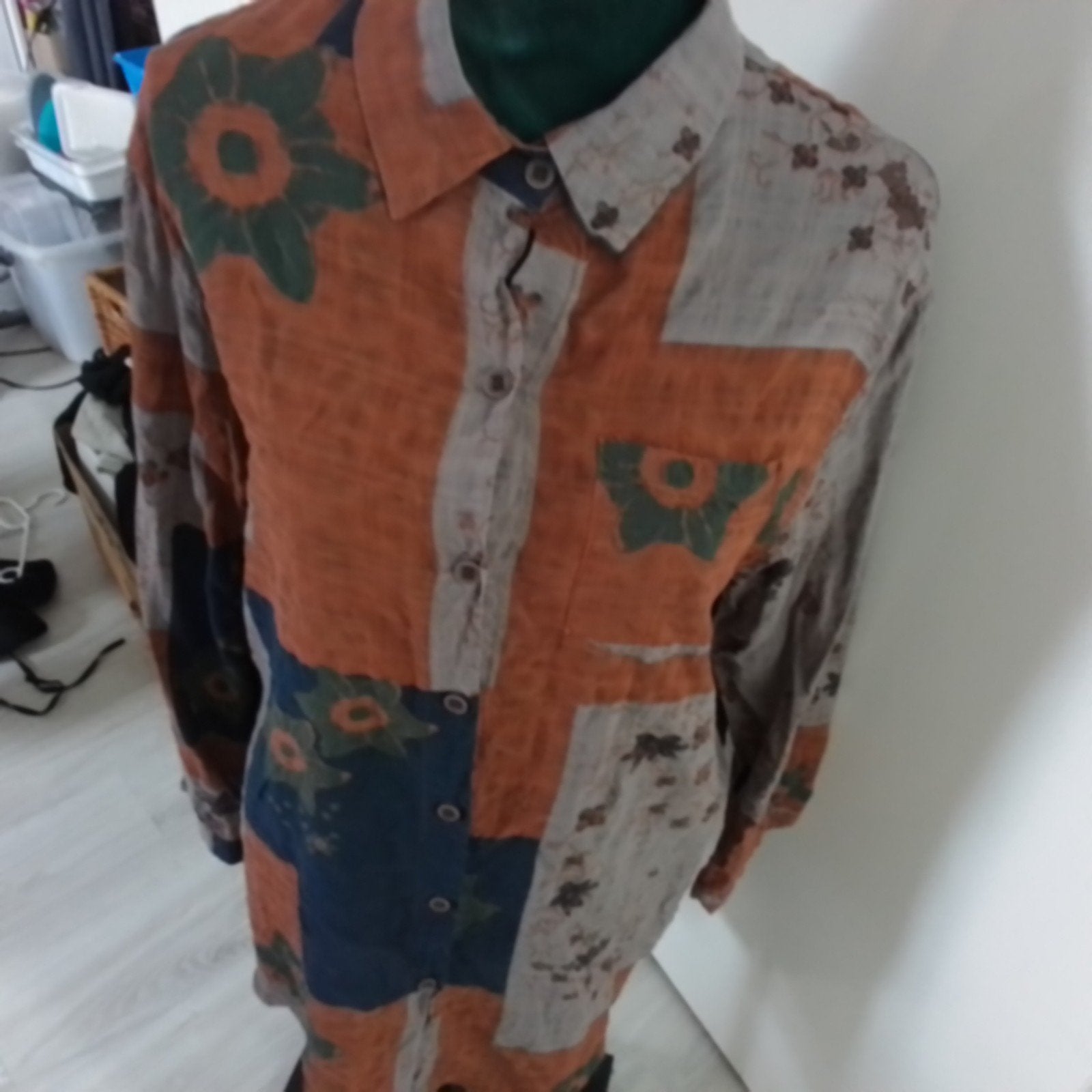 Vintage Blouse met Patchwork en Bloemenprint, Meerkleurig, Maat 42/44 (L), Nieuw, Ophalen of Verzenden