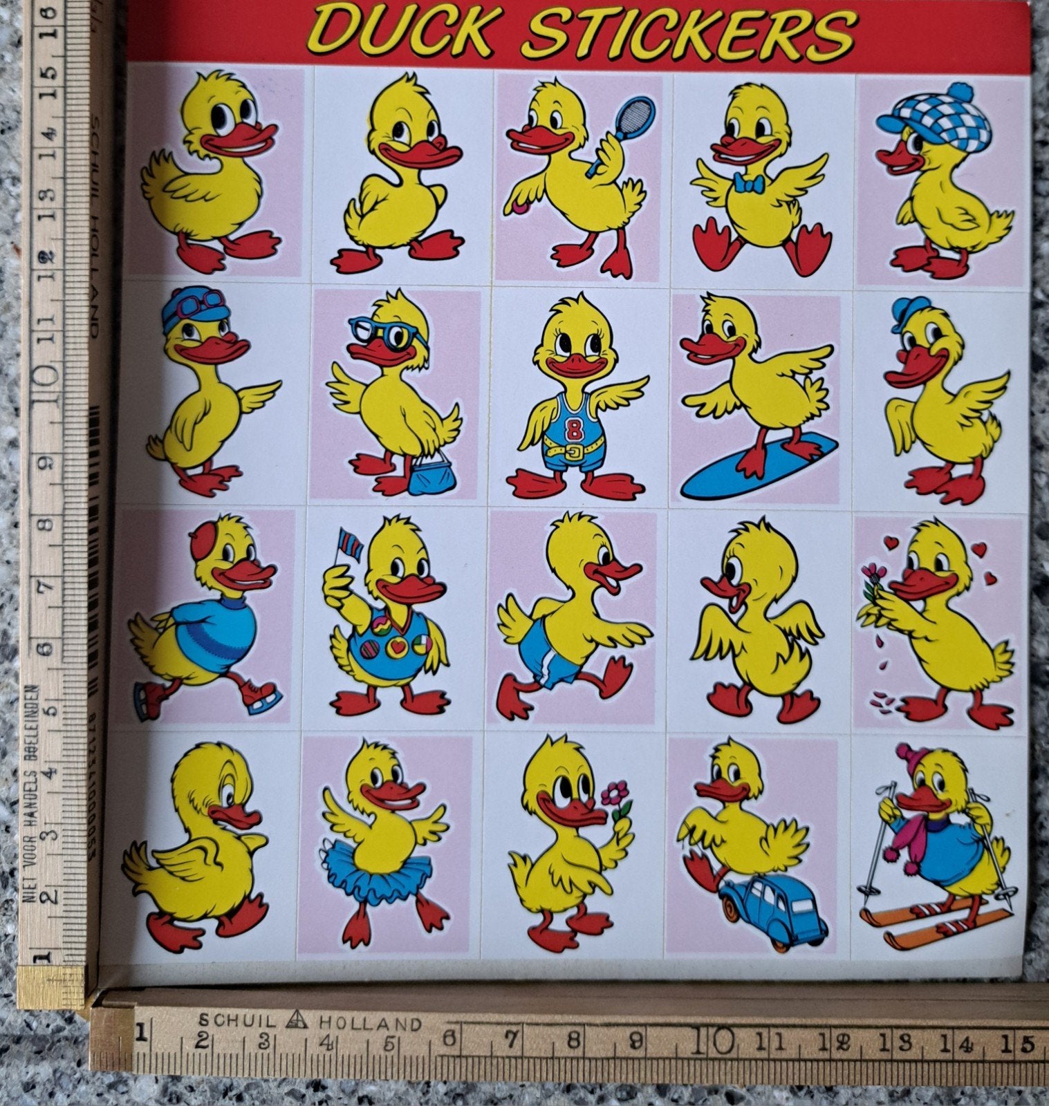 Vintage stickervel eendjes duck 20 stuks Holland introduct, Verzamelen, Stickers, Zo goed als nieuw, Ophalen of Verzenden
