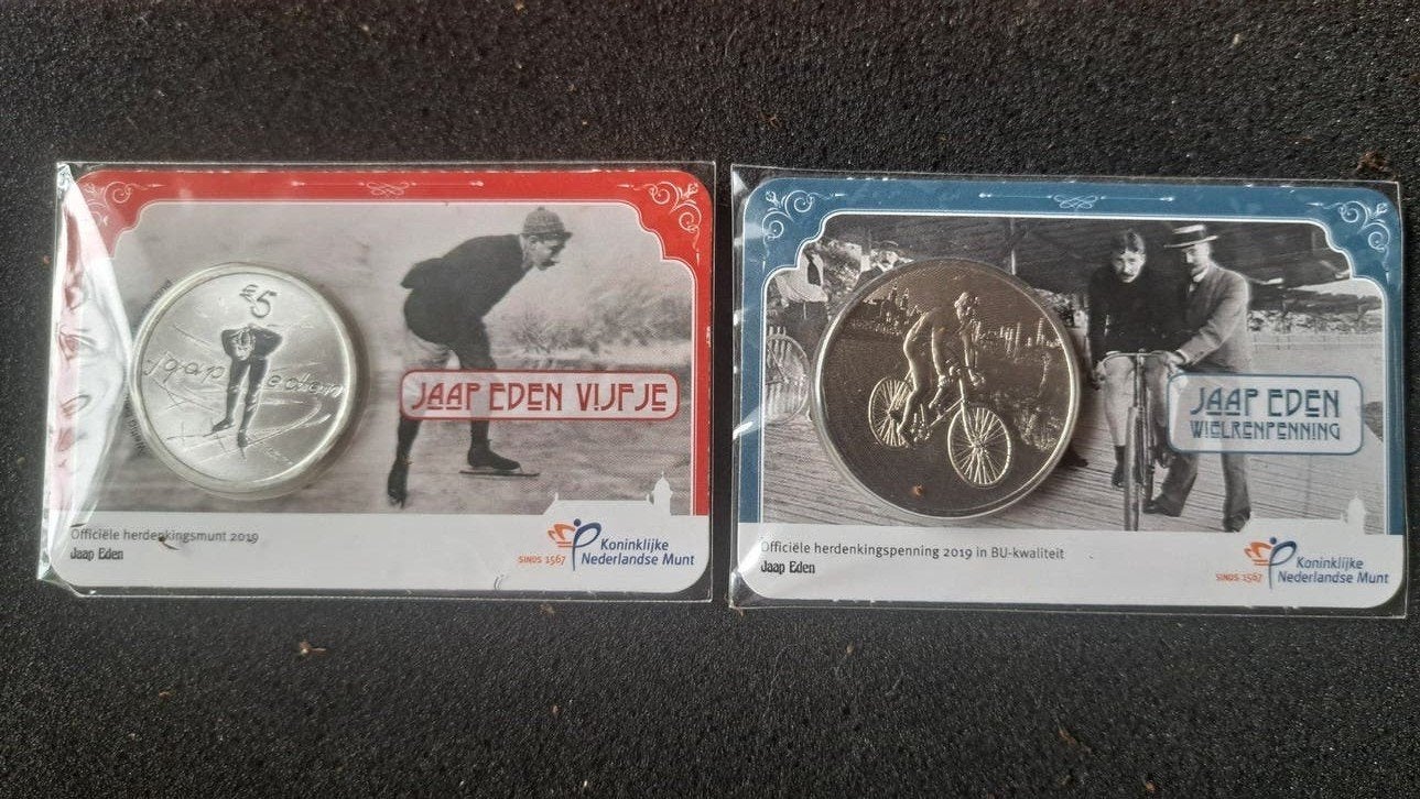 Jaap Eden Herdenkingsmunten 2019 - Schaatsen & Wielrennen, Ophalen of Verzenden, Koningin Beatrix, Euro's, Setje