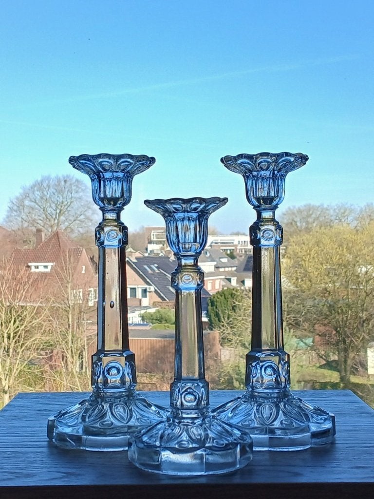 Set 3 Kandelaars Brockwitz Art Deco 1915, Ophalen of Verzenden, Glas