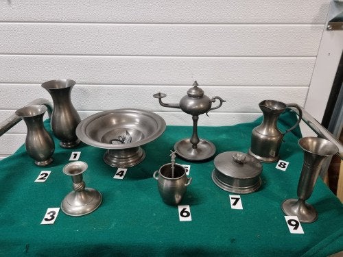 Tinnen voorwerpen 9 stuks gelria tin 94/92%,, Ophalen of Verzenden