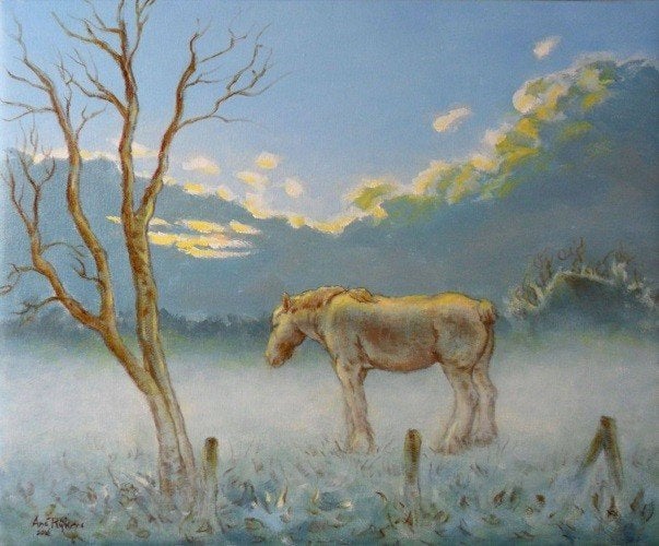 Kunsthandel Gennep - "Paard In Ochtendmist", Antiek en Kunst, Kunst | Schilderijen | Modern, Ophalen of Verzenden
