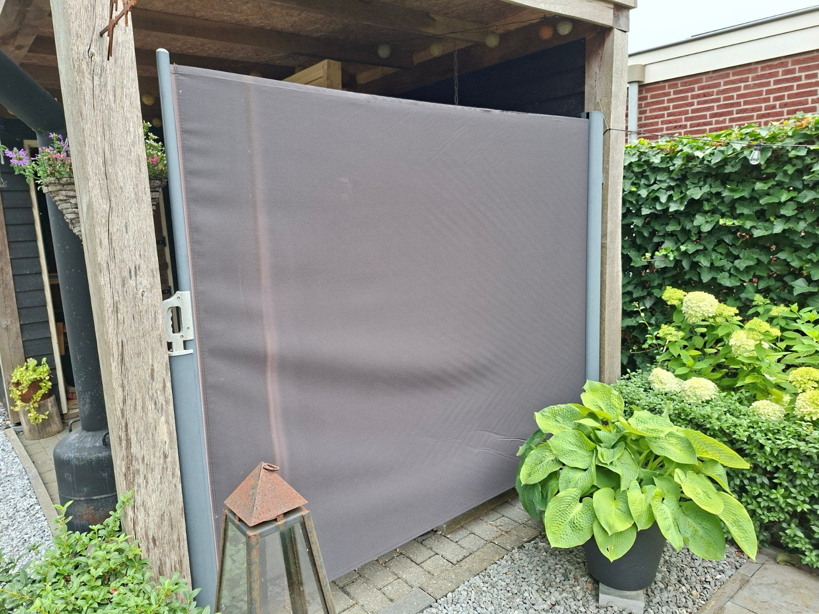 Windscherm uittrekbaar grijs/antraciet, Tuin en Terras, Tuinschermen, Ophalen, Gebruikt, 200 cm of meer, 150 tot 200 cm