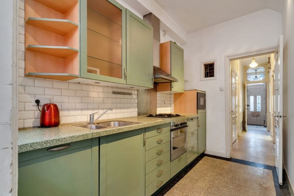 Complete retro-keuken incl. apparatuur en terrazzo werkblad, Ophalen, Gebruikt, Graniet of Steen, Enkelwandige keuken