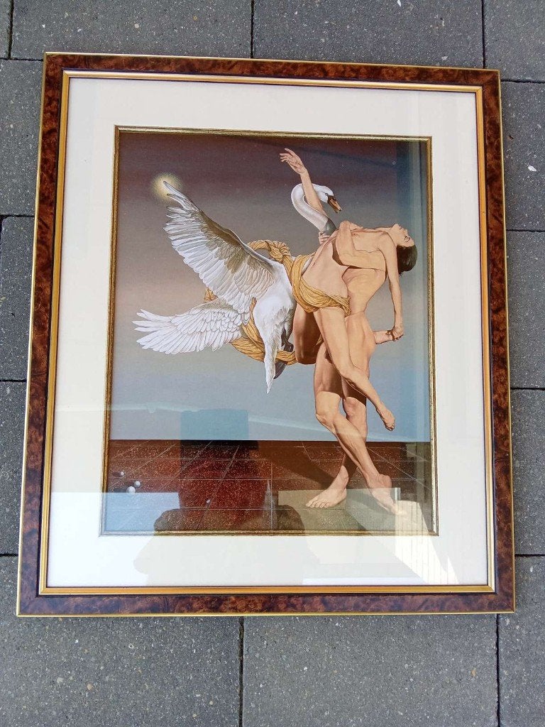 Litho vrouwen vliegende zwanen( kunstenaar Michael Parkes), Antiek en Kunst, Ophalen of Verzenden