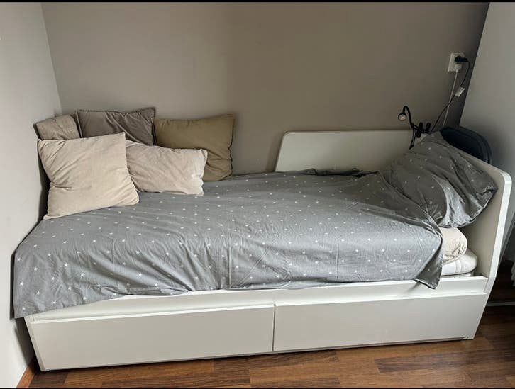 IKEA Flekke slaapbank met 2 lades, wit, 80x200 cm, Ophalen, Wit, Tweepersoons, Zo goed als nieuw