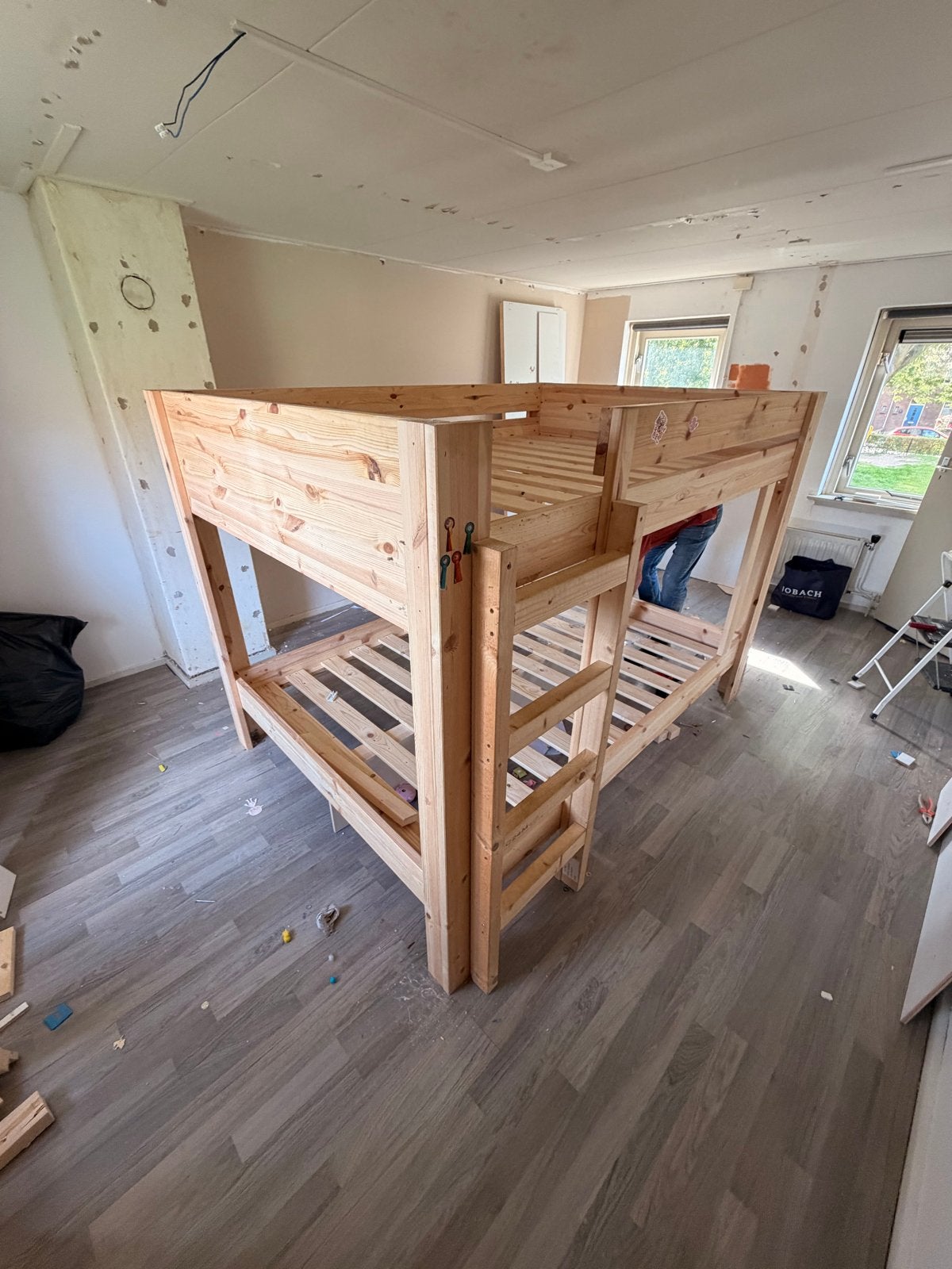 Stevig houten 2x2 persoons stapelbed 1.40x2.00m, Gebruikt, Tweepersoons, 200 cm, Stapelbed
