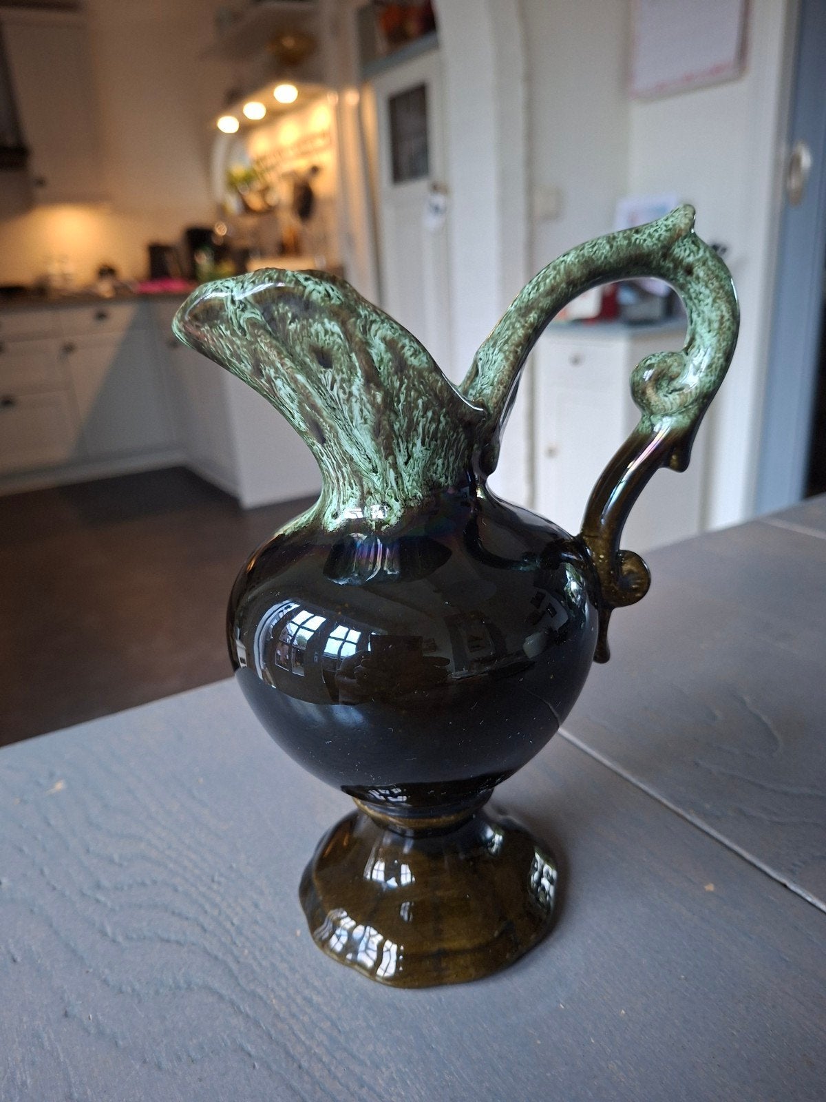 Vintage donkergroene amfora vaas., Antiek en Kunst, Ophalen of Verzenden