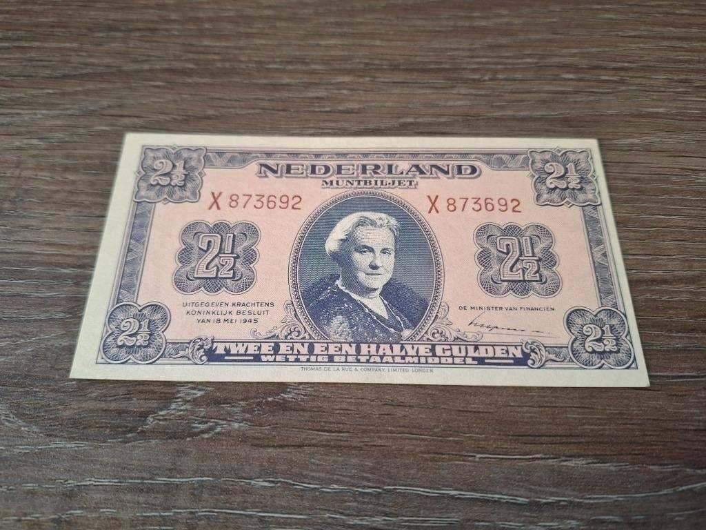 Meest zeldzame variant biljet 2,5 gulden 1945, X-serie Pr+, Ophalen of Verzenden