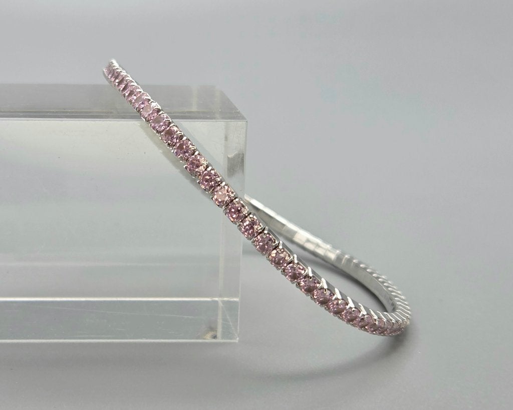 Zilveren stretch bracelet rozekwarts zirkonia's. 2026/521, Overige kleuren, ., Nieuw, Ophalen of Verzenden