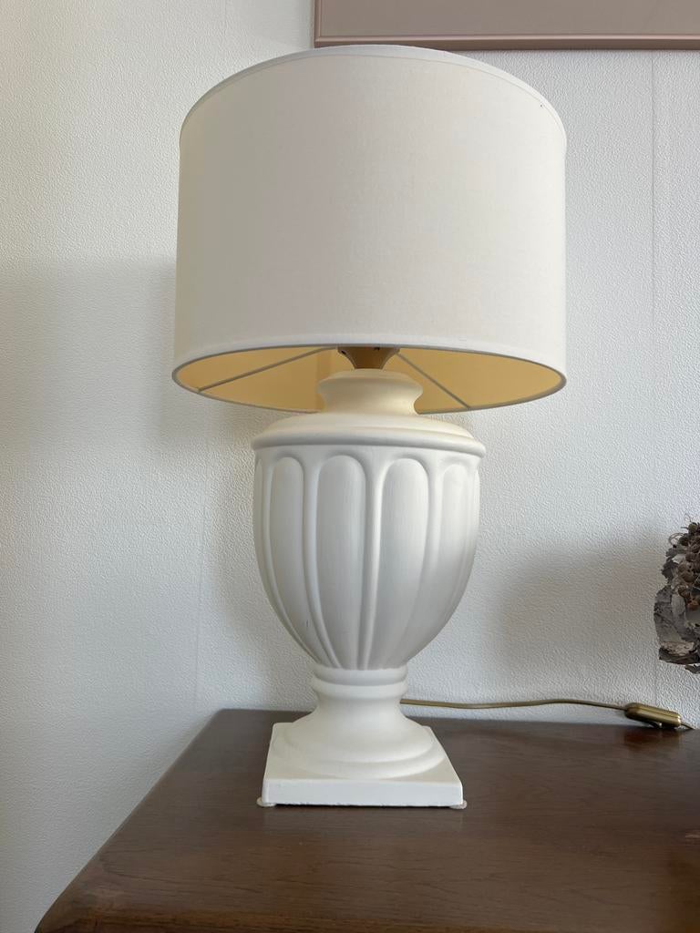 Elegante tafellamp met crèmekleurige kap, Ophalen, Zo goed als nieuw, Stof, 50 tot 75 cm