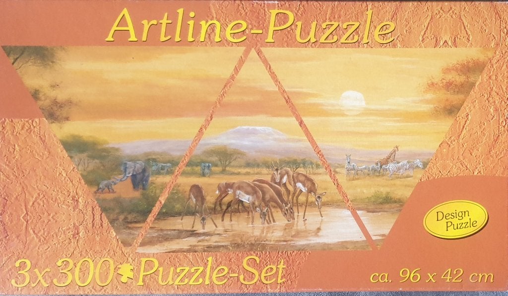 Artline puzzel Savanne 3 x 300 pc in driehoeken. Zgan, Ophalen of Verzenden, 500 t/m 1500 stukjes, Zo goed als nieuw, Legpuzzel