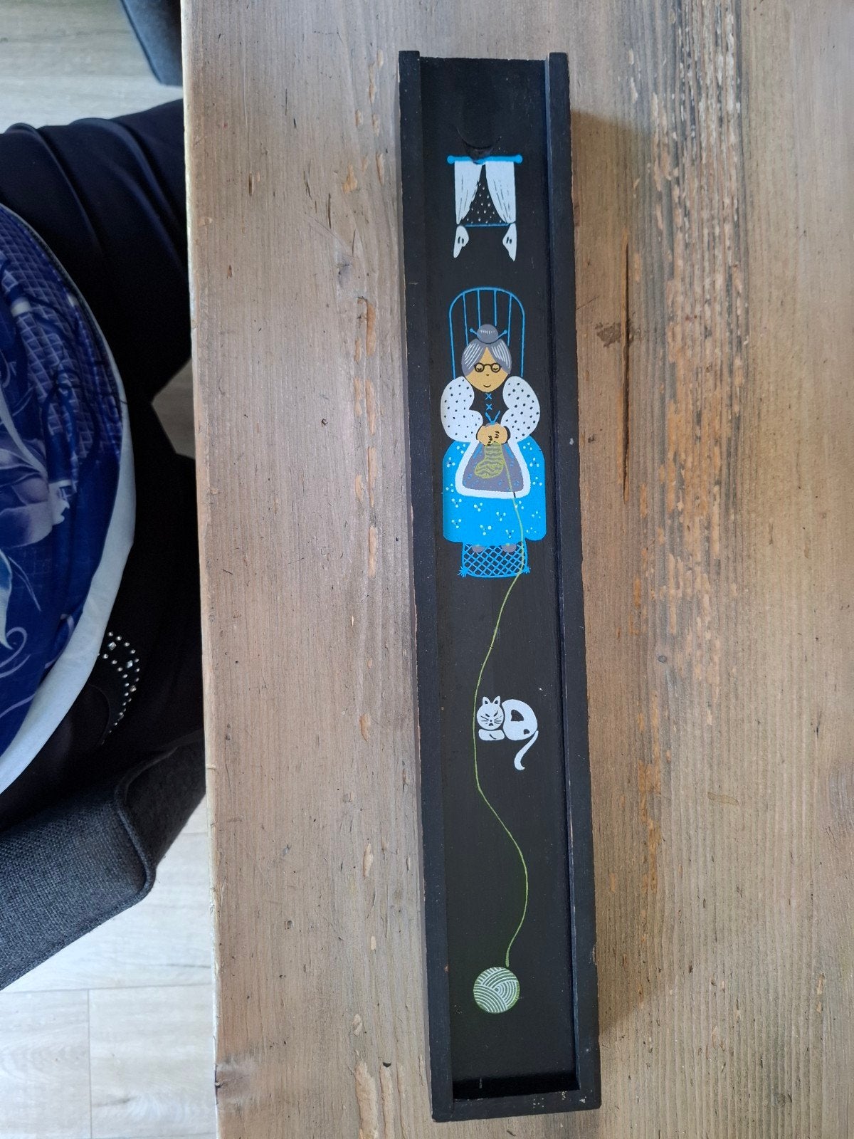 Houten breinaalden koker., Zwart, Gebruikt, Overige merken, Handgemaakt