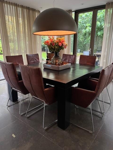 DONNA LABEL Van den Berg eetkamerstoelen 8x buffelleer, Huis en Inrichting, Stoelen, Gebruikt, Vijf, Zes of meer stoelen, Leer