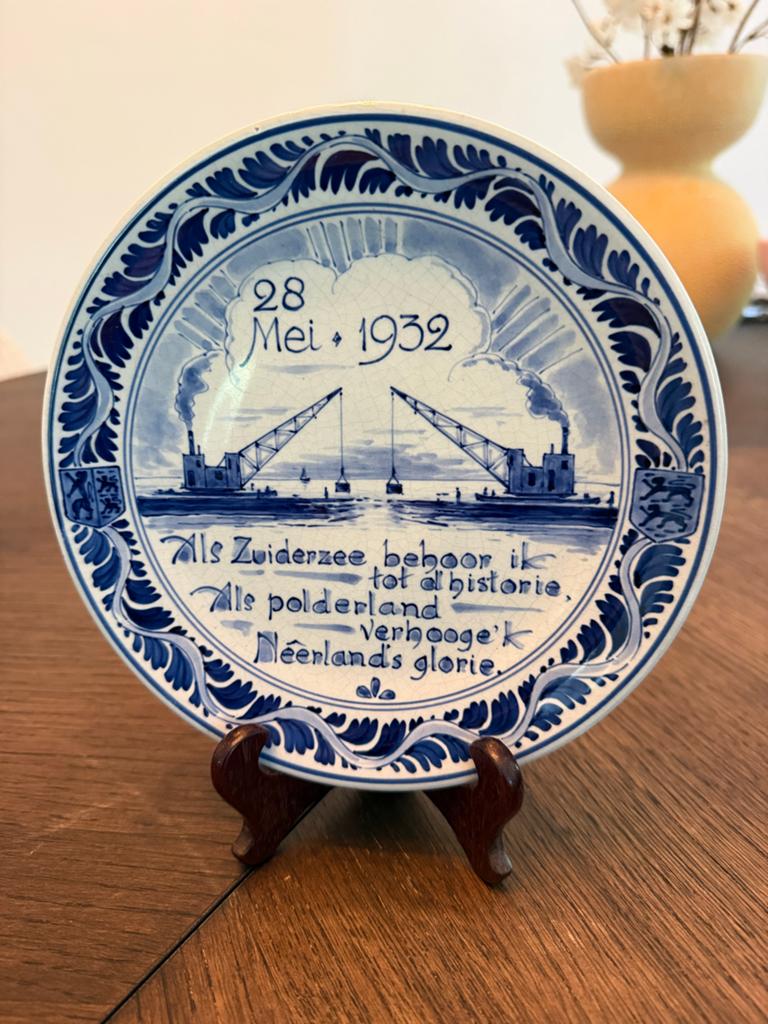 Delfts Blauw wandbord Royal Delft 1932 Zuiderzee 18cm, Ophalen of Verzenden