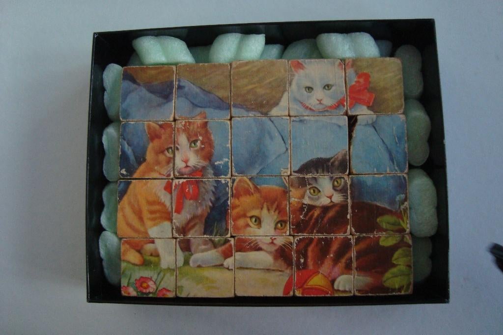 Blokkenpuzzel 20 blokjes zie foto's jaren 60, Gebruikt, 10 tot 50 stukjes, Ophalen of Verzenden, Van hout