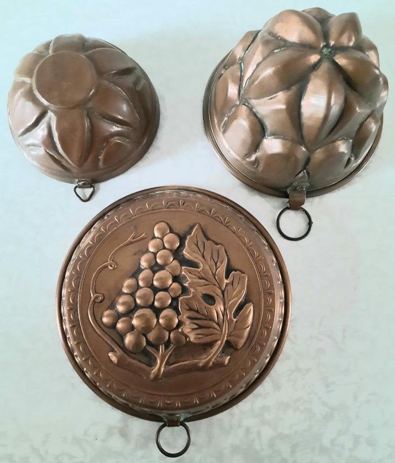 3 Antieke rood koperen cake/bakvormen, Antiek en Kunst, Ophalen of Verzenden