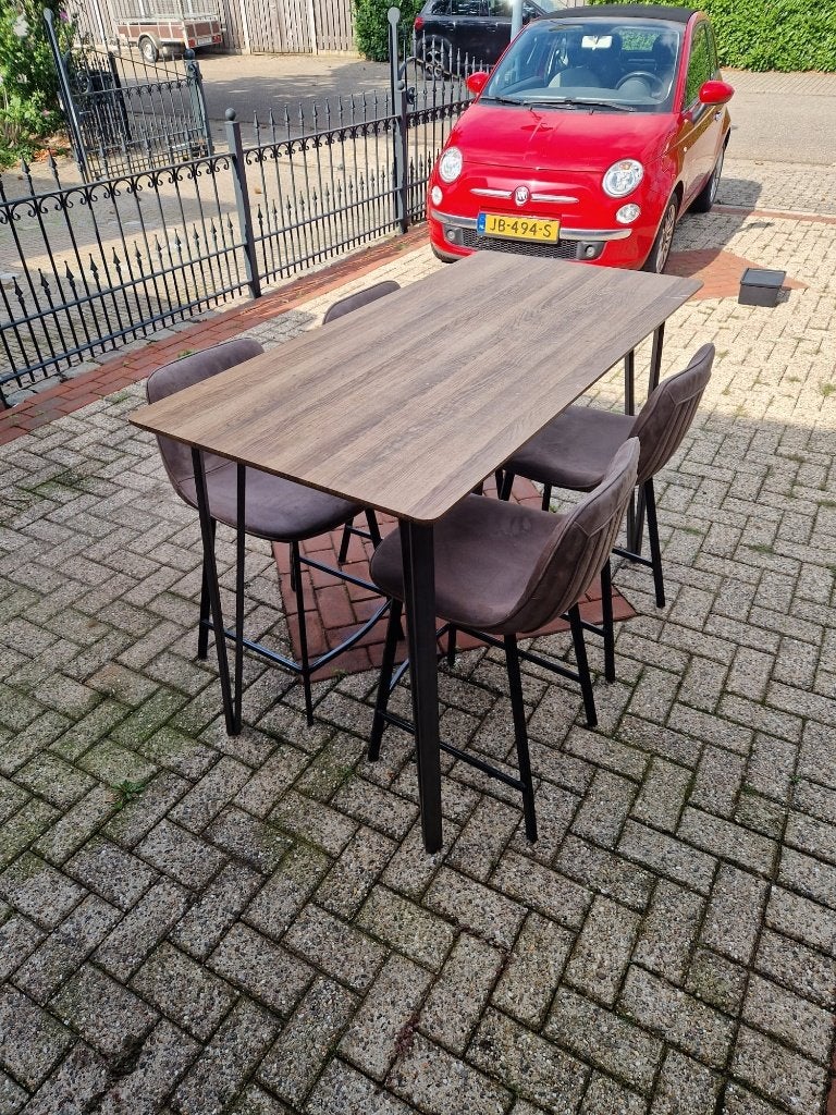 Hoge Eettafel met 4 Stoelen – 140 x 70 cm – Leuke Set, Ophalen, Gebruikt, Modern, industrieel, 100 tot 150 cm