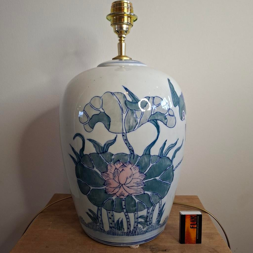 Handgemaakte lampenvoet van grote vintage Chinese dekselvaas, Huis en Inrichting, Lampen | Tafellampen, Ophalen of Verzenden