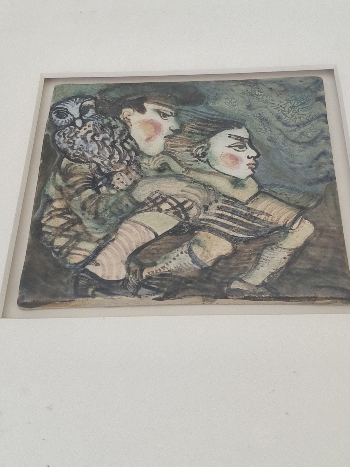 Heidi Daamen - Ets met uil en figuren (jaren '80), Antiek en Kunst, Ophalen, Dagelijks leven, Ingelijst, 1950 - 1999