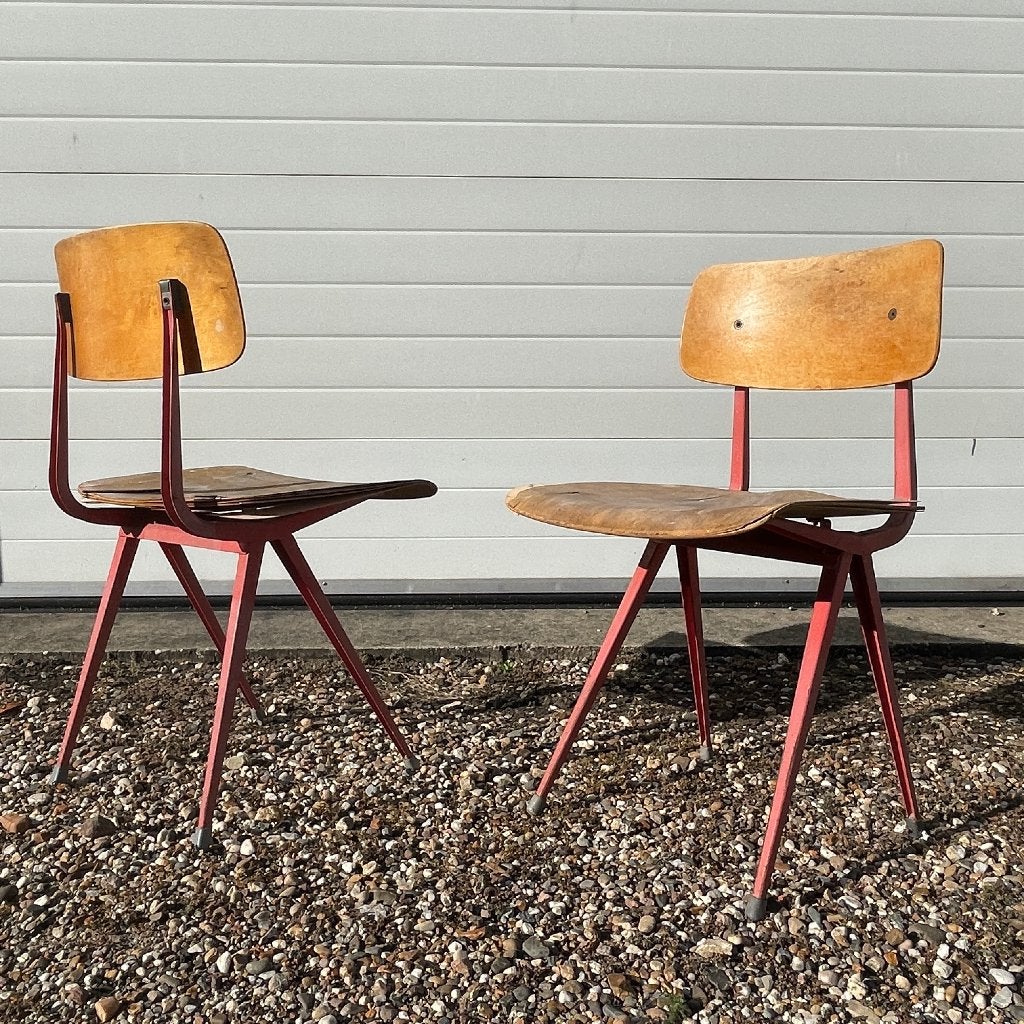 🟡 2x schoolstoel Result, Friso Kramer 1960s, Huis en Inrichting, Stoelen, Gebruikt, Twee, Overige kleuren, Vintage schoolstoel