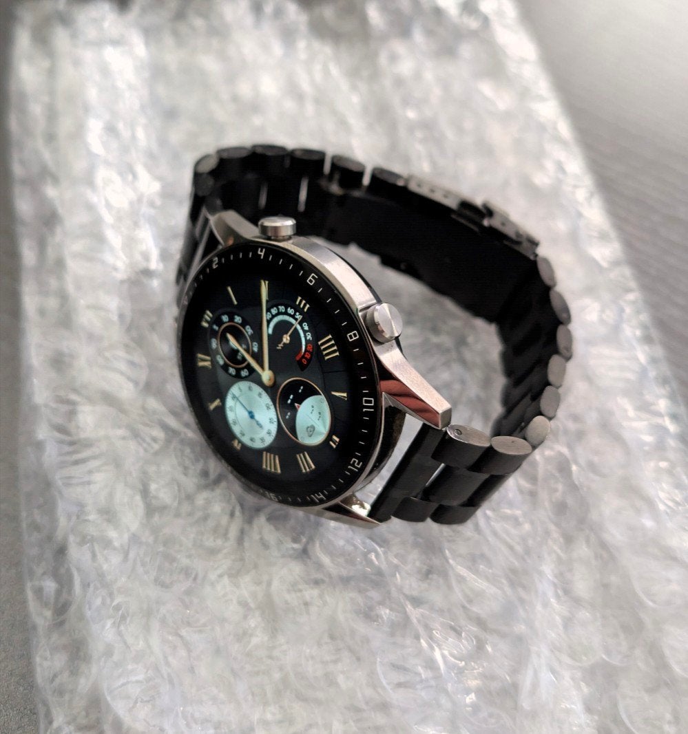 Huawei Watch GT 2 (46mm) - Zwart met metalen band, Sieraden, Tassen en Uiterlijk, Smartwatches, Zwart, Ophalen of Verzenden, Zo goed als nieuw