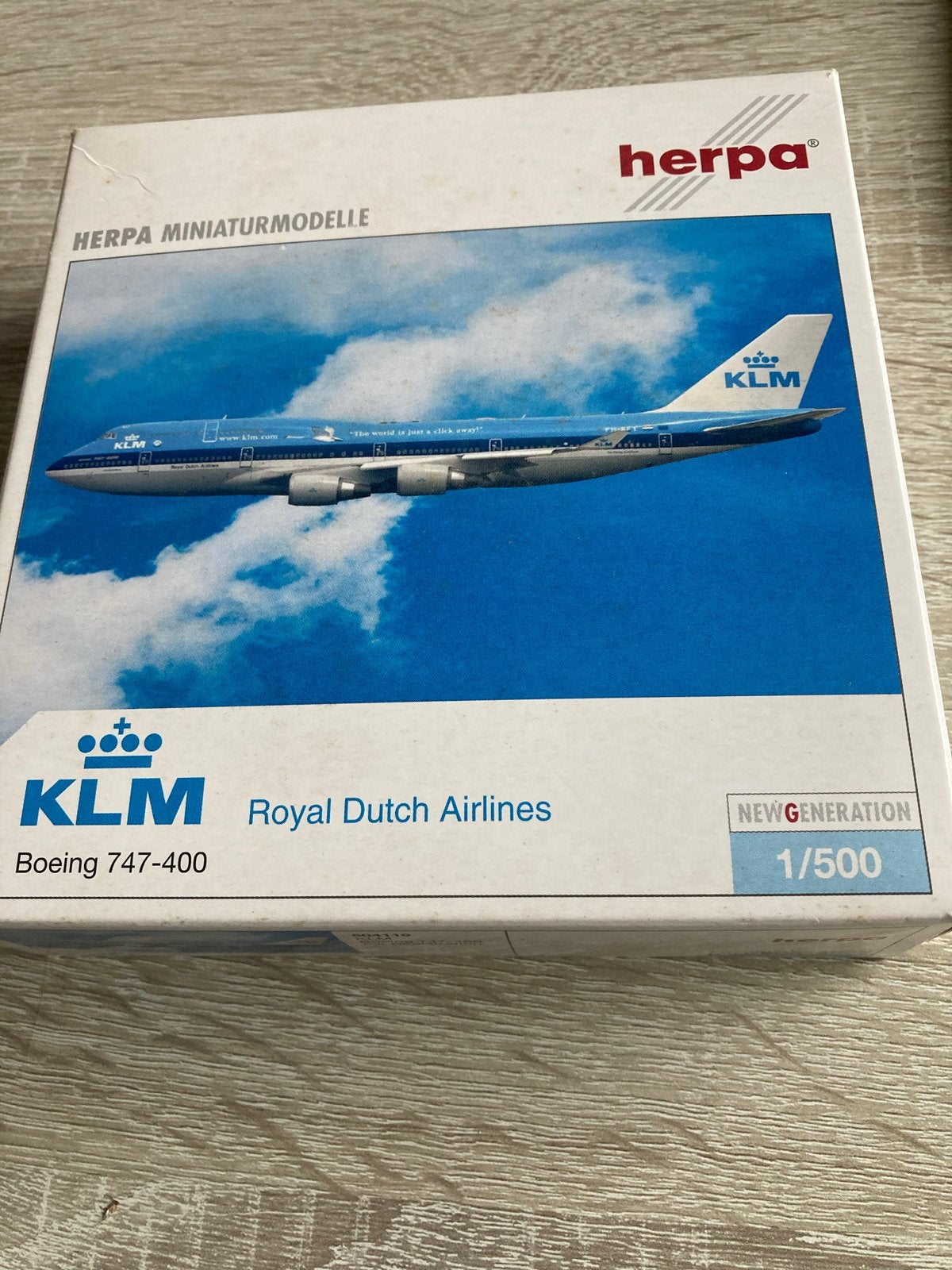 Herpa KLM Boeing 747-400 schaalmodel, Overige merken, Ophalen of Verzenden, Vliegtuig, Gebruikt