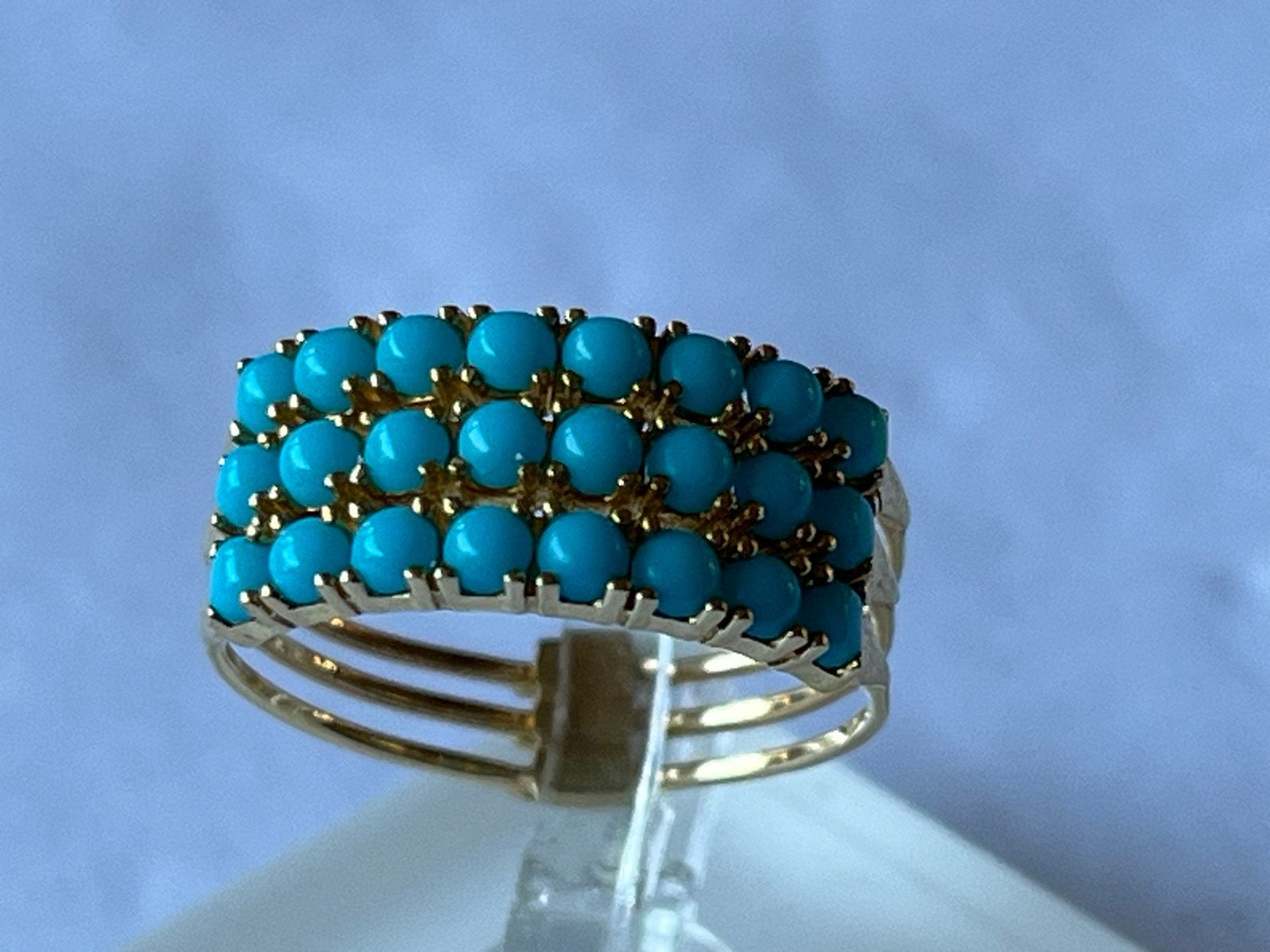 Driedelige gouden ring met turkoois, 14 CT, maat 17,25, Verzenden, Zo goed als nieuw, 17 tot 18, Met edelsteen