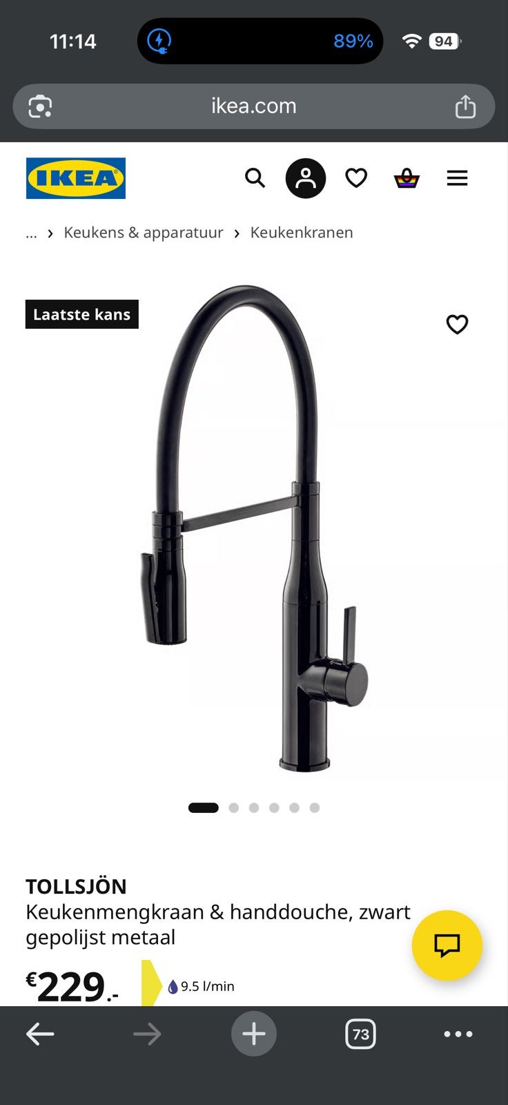 IKEA TOLLSJÖN Keukenmengkraan met handdouche, zwart, Ophalen, Gebruikt, Zwart, IKEA
