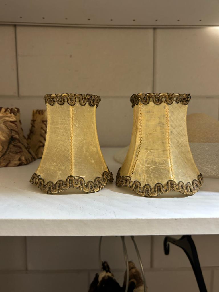 Vintage lampenkapjes dierenhuid - set van 2, Huis en Inrichting, Lampen | Lampenkappen, Gebruikt, Beige, Ophalen of Verzenden
