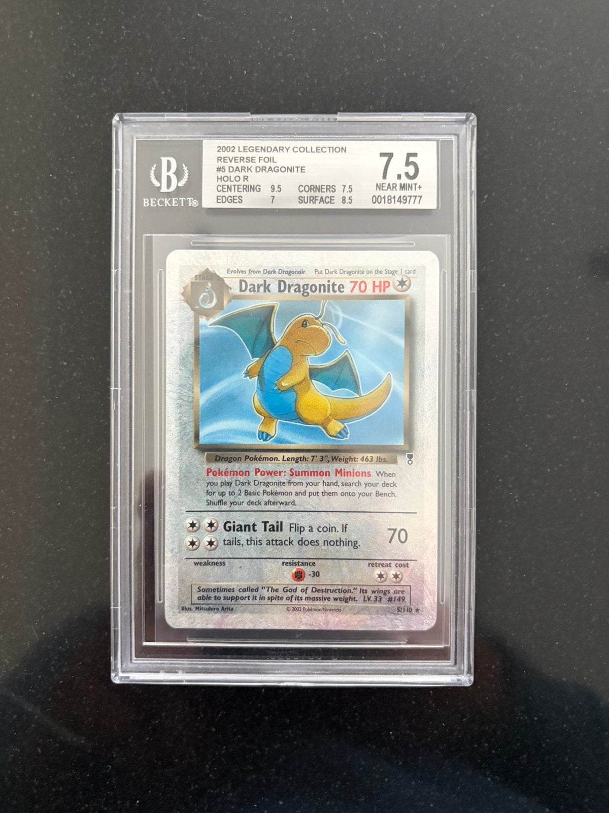Dark Dragonite 70 HP BGS 7.5 Near Mint+ Pokémon Kaart, Ophalen of Verzenden, Zo goed als nieuw, Losse kaart