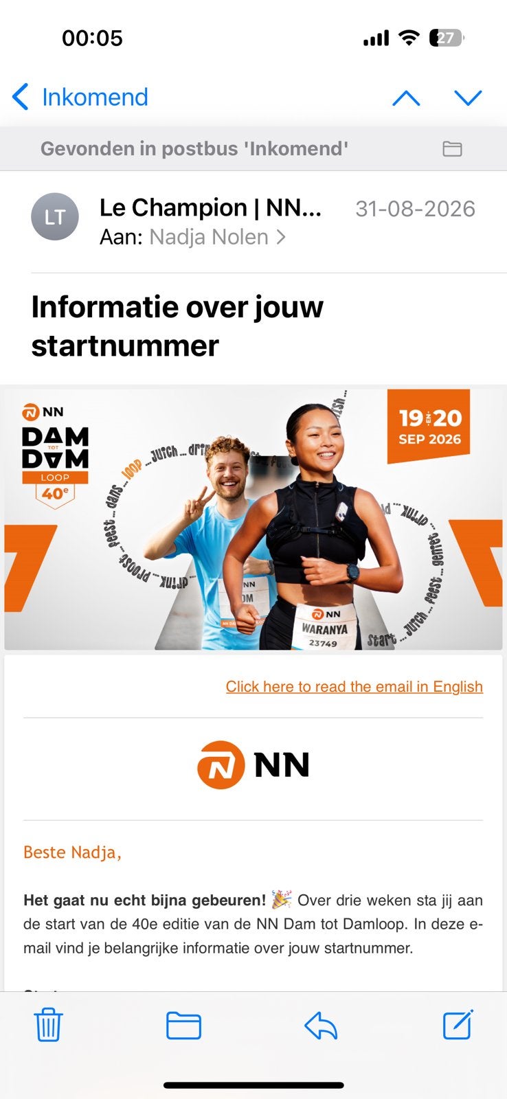 Ticket Dam tot Dam loop 16 km + shirt dames L, Eén persoon