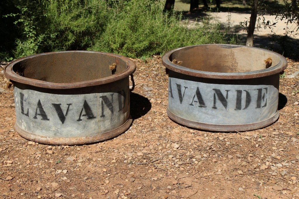 Brocante - Twee forse zinken plantenbakken!, Ophalen, Gebruikt, Rond, 60 tot 100 cm