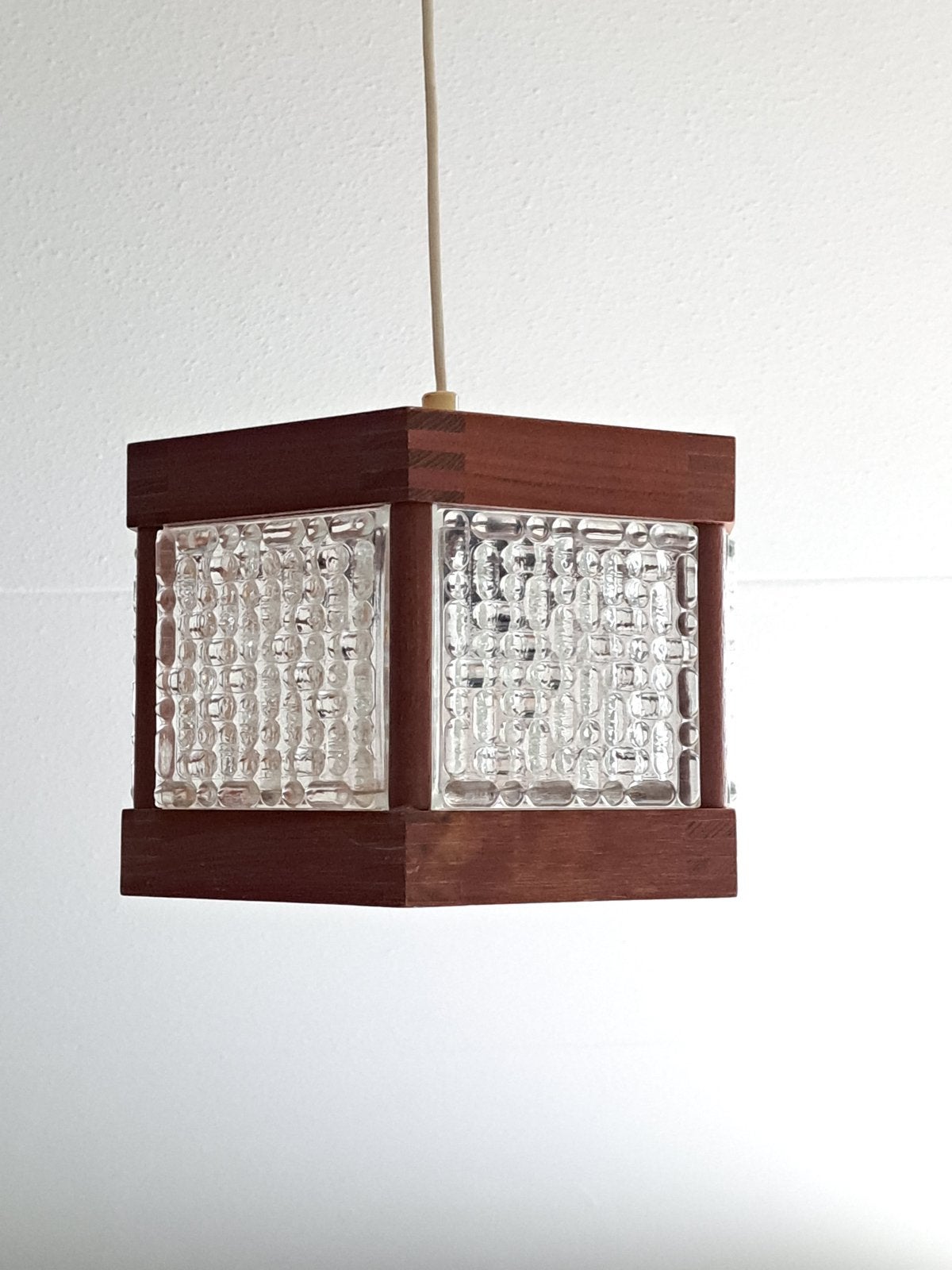 Vintage Lamp Teak en Kristal, Ophalen of Verzenden, Zo goed als nieuw, Glas