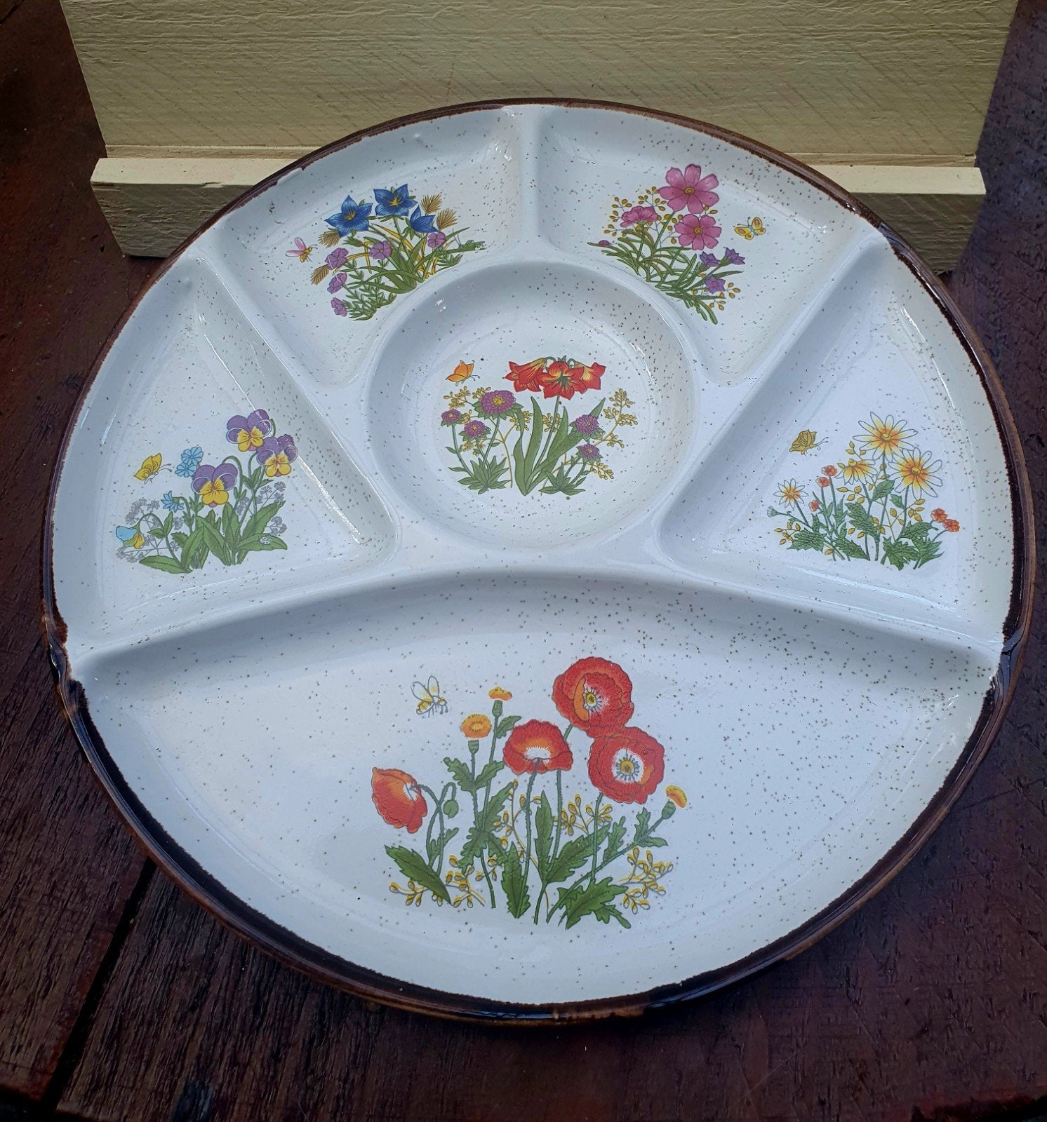 Set van 3 Vintage Wildflower Fondueborden Jaren '70, Ophalen of Verzenden