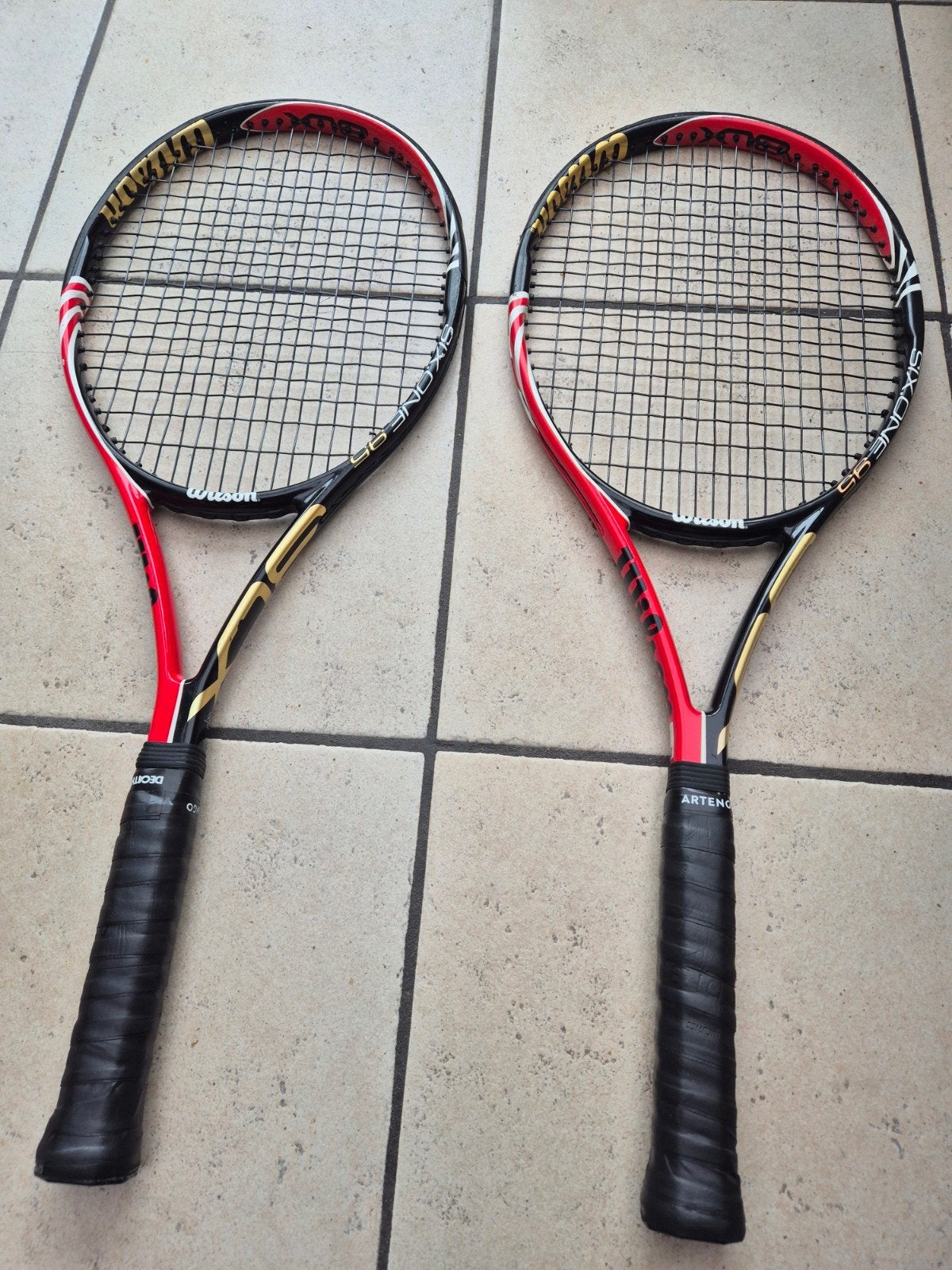 2x Wilson Six One 95 tennisrackets z.g.a.n. met hoes, Ophalen of Verzenden, Zo goed als nieuw, Wilson, Racket