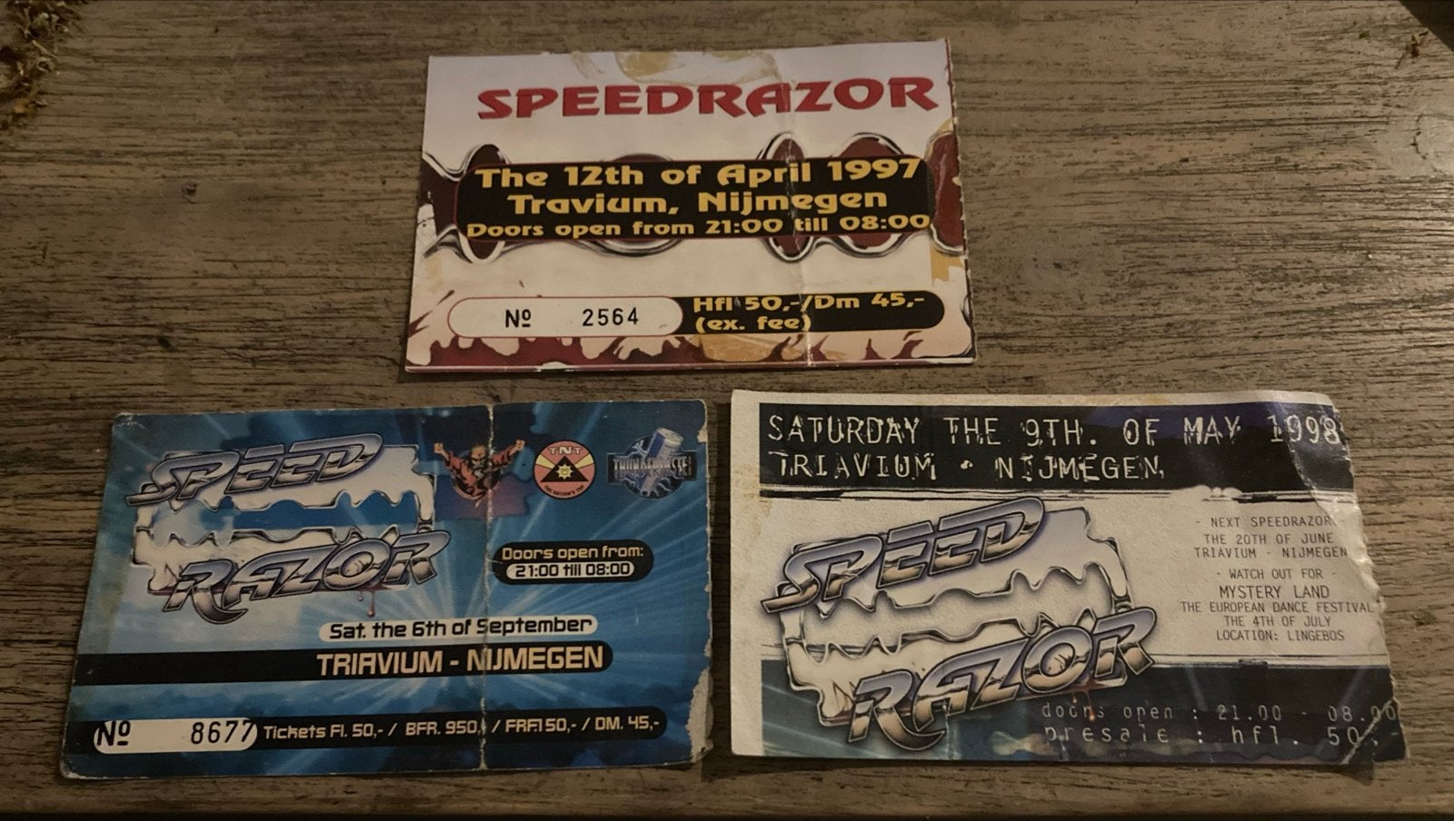 3 Speedrazor tickets uit de jaren 90, Tickets en Kaartjes